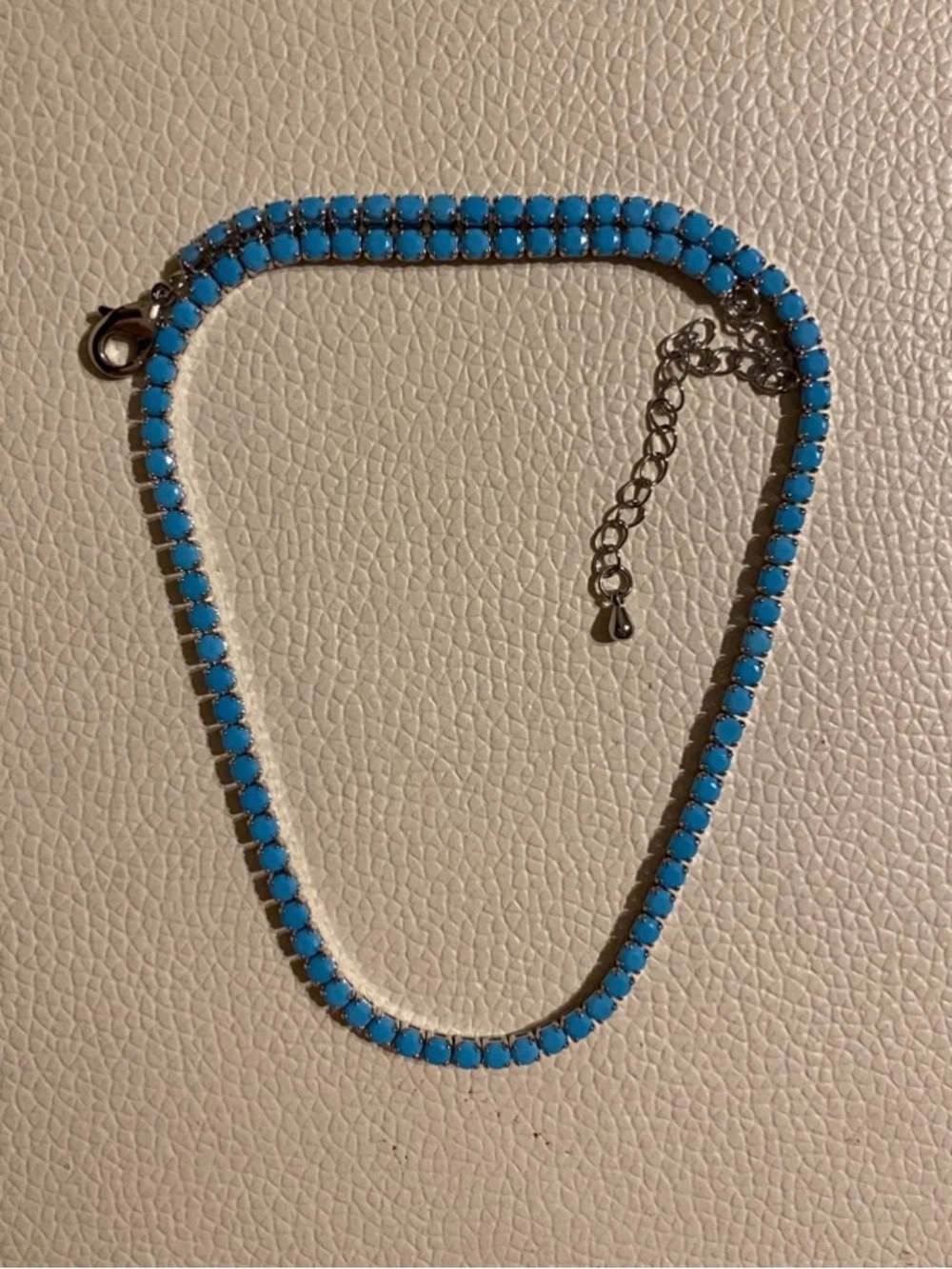 Natural Turquoise 3mm Round Cut Tennis Necklace 14K Gold Plated